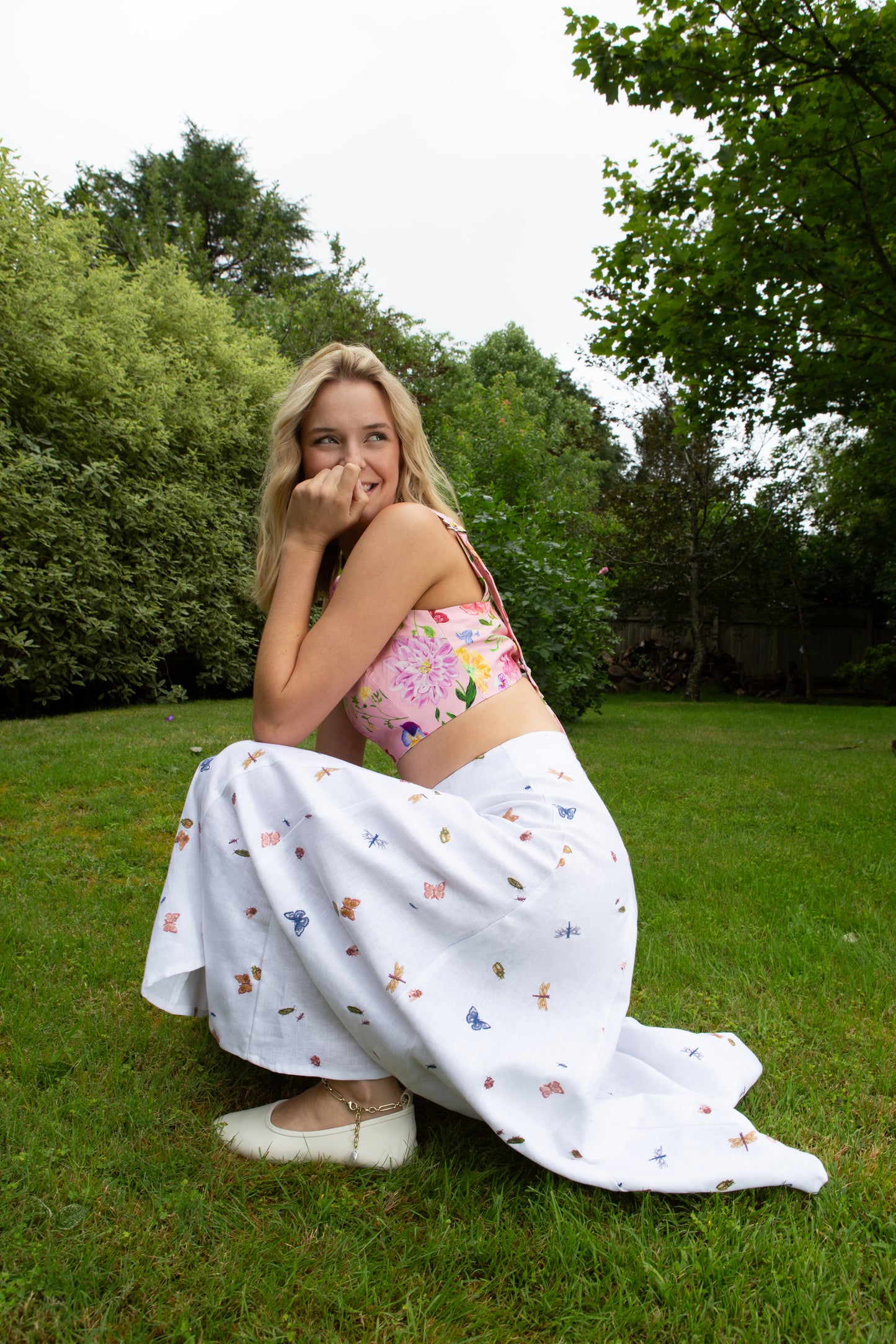 Abi Midi Skirt- Garden Friends Linen
