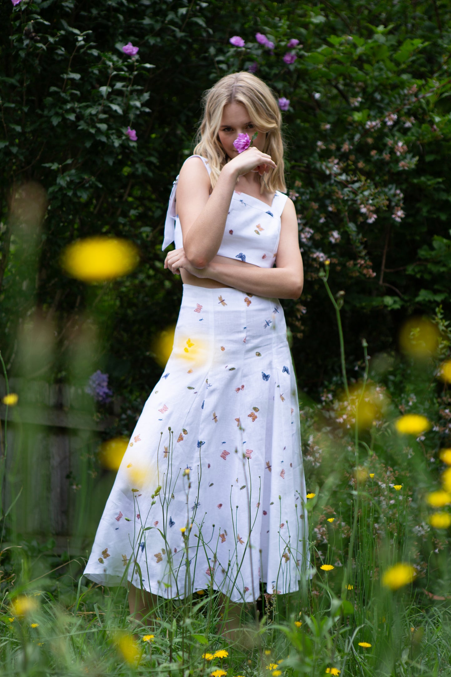 Abi Midi Skirt- Garden Friends Linen