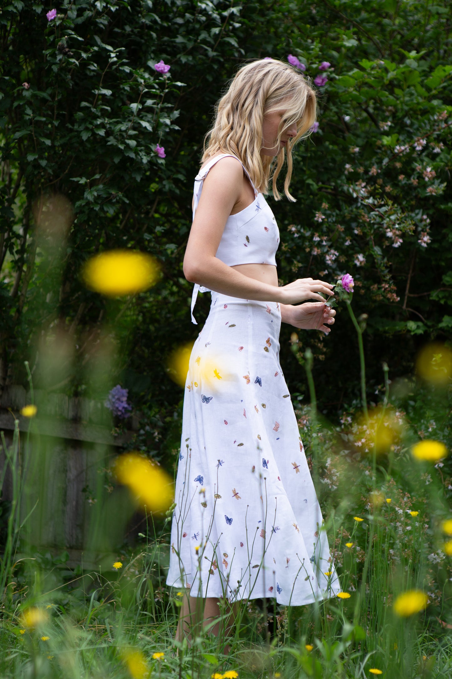 Abi Midi Skirt- Garden Friends Linen