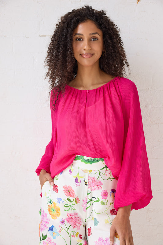 Audrey Fuchsia Silk Blouse