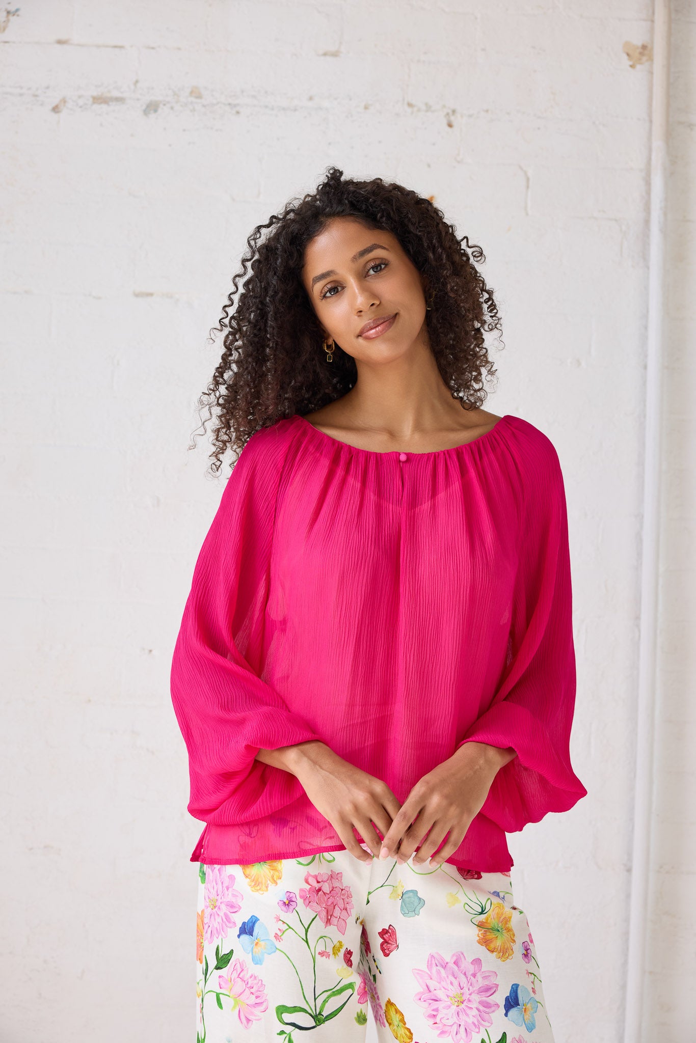 Audrey Fuchsia Silk Blouse