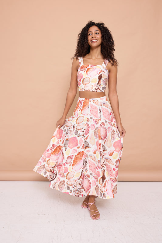Abi Midi Skirt - White Seashell