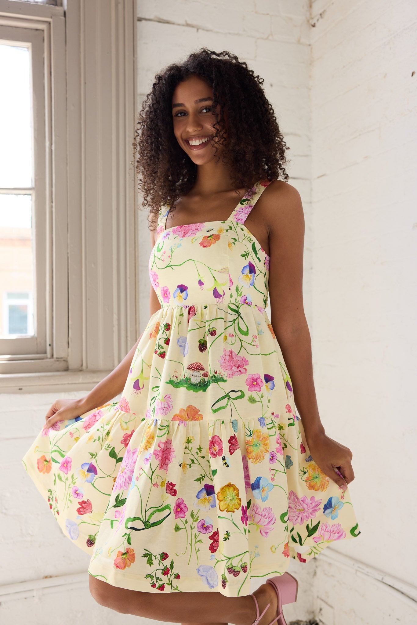 Dreamscape Ginny Tiered Mini Dress - Butter Yellow