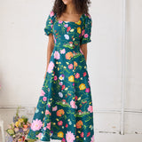 Lila Dreamscape Midi Dress- Forest Green