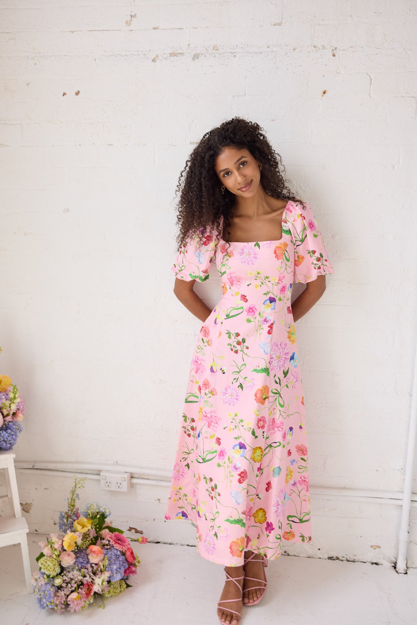 Lila Dreamscape Midi Dress- Rosy Pink