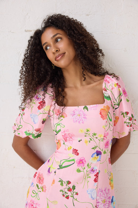 Lila Dreamscape Midi Dress- Rosy Pink