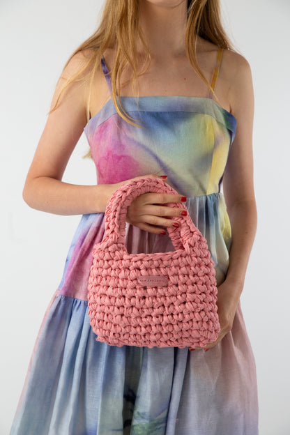 Lila Crochet Mini Bag - Pink Linen