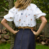 Fyn Denim Mini Skirt (blue embroidery)