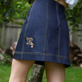 Fyn Denim Mini Skirt (blue embroidery)