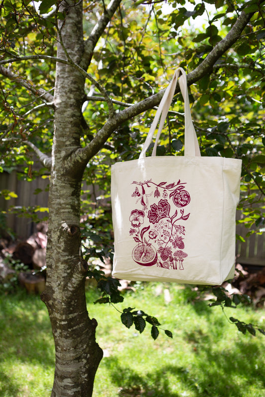 Raspberry Dreamscape Screen-printed Tote