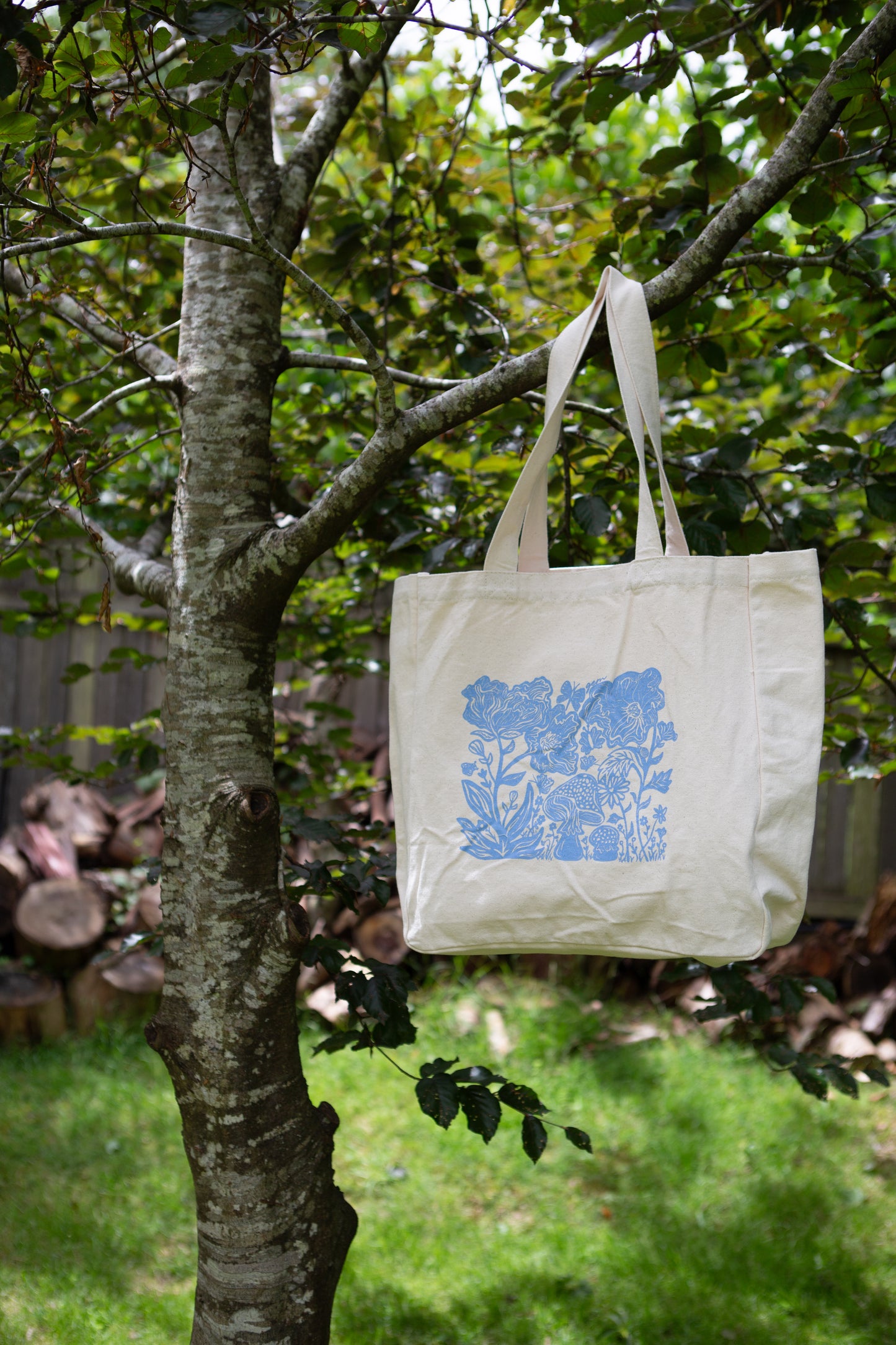 Cornflower Blue Flora Screen-printed Tote