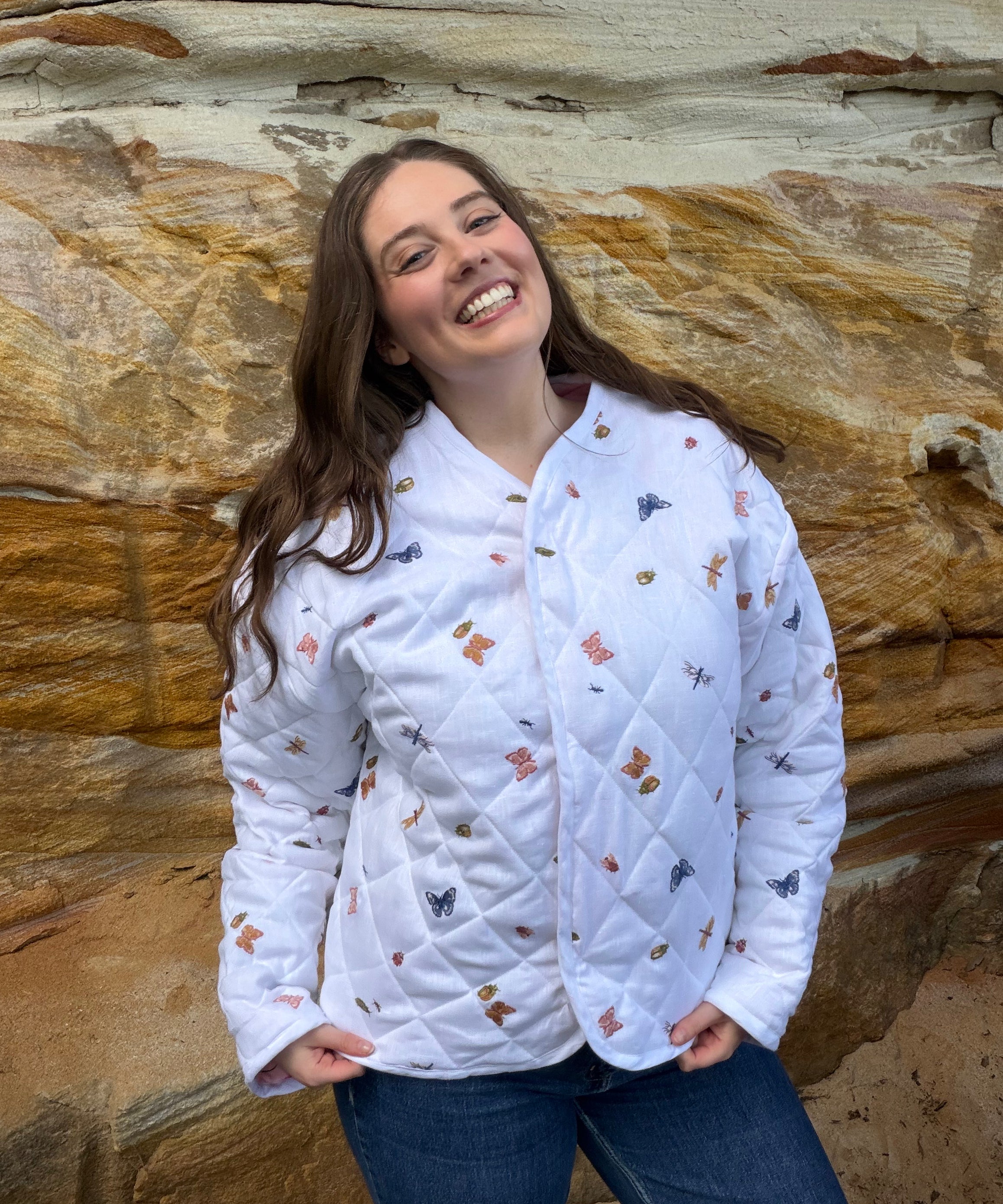Quilted Jacket - Garden Friends Embroidered Linen