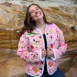 Quilted Jacket - Garden Friends Embroidered Linen